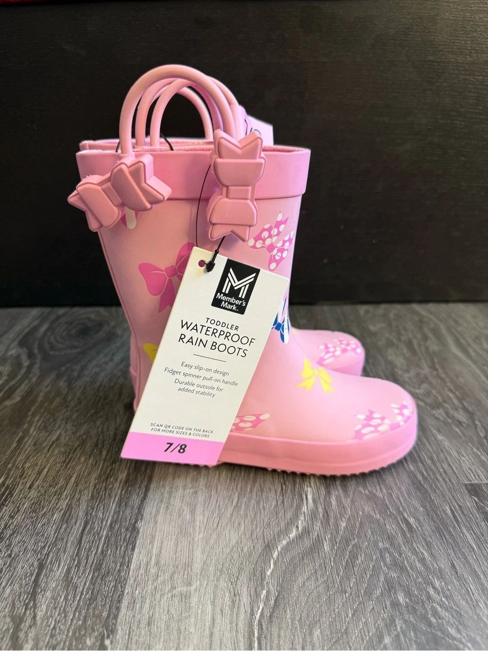 Kids Pink Butterfly Print Rain Boots with Easy Pull Handles